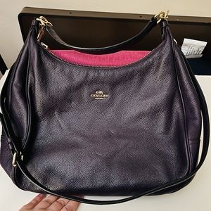 Coach Textured Leather Hobo/Crossbody Bag in Eggplant Purple